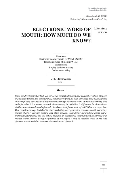 Volume II, Network Intelligence Studies